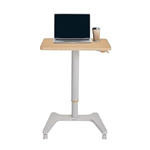 Cordless Auto-Lifting Small Standing Desk, Rolling with Casters, Adjustable Height 29.5” to 46.9”, Desktop Size 26.8” by 20.5”, Color White Oak