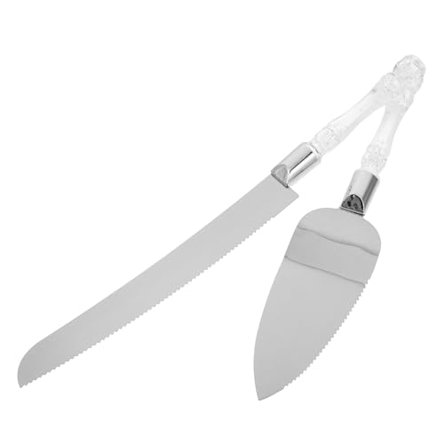 KOCKSHION 2 Pièces Set de Couteau et Pelle à Gâteau Inox avec Poignée Ergonomique pour Mariage Anniversaire et Événements Spéciaux