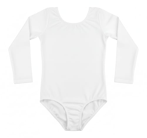 Genérico Maillot de Ballet y Gimnasia para Niña, Body Clásico Elástico de Manga Larga con Cuello Redondo, Ropa de Danza Profesional (BLANCO, 6 Años)