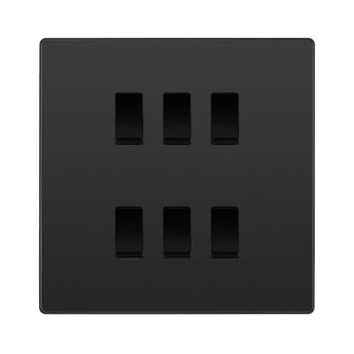 BG Evolve Black Chrome 6 Gang Custom Grid Light Switch with Back Box Included