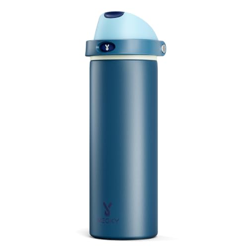 Image of Meoky 24 oz Insulated Water Bottle: Stainless Steel for Travel Gym, Denim | 2-in-1 Straw and Spout Lid, Leak Proof, Cold for 24 Hours, Fits in Car Cup Holder, BPA-Free