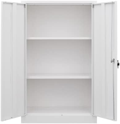 Metal Storage Cabinet with Locking Doors and Adjustable Shelf, Folding Filing Storage Cabinet with Wheels, Rolling Storage Locker Cabinet for Home Office,School,Garage (White)