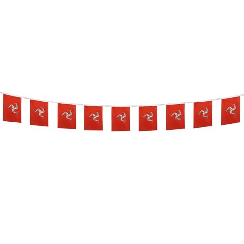 Image of AZ FLAG Isle of Man 6 meters BUNTING Flag 20 flags 9'' x 6'' - Manx - English STRING flags 15 x 21 cm