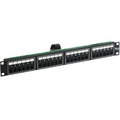 ICC Voice 8P2C Telco Patch Panel with 24 Ports, Rear Male Telco/Amphenol Connector, 1 RMS, 19-Inch Rack-Mounted Patch Panel for Telephone, PBX, IP Phone Systems and LANs, RJ-45, Black
