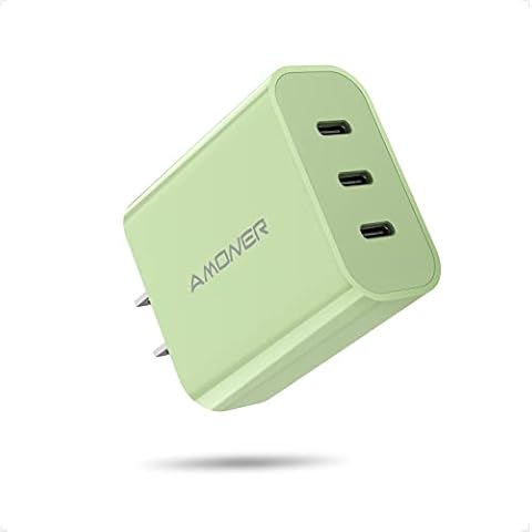 USB C Charger, Amoner 35W iPhone Charger, 3-Port Type C Wall Charger with PD 3.0 Power Delivery Adapter for iPhone 14/13/12/12 Pro/12 Pro Max/12 Mini/11,Galaxy,Pixel 4/3 and More -Green Cover