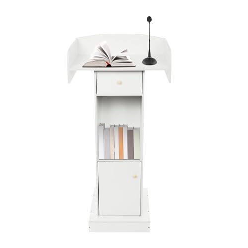 Wood Podium Stand Lectern with Storage& Drawer Wooden Standing Pulpit for Church Office School Home Conference Restaurant Meeting Auditorium