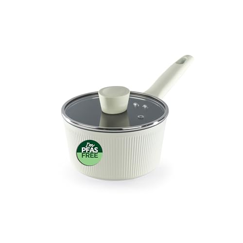 Image of Russell Hobbs Côte Ceramic 16cm Saucepan - Forged Aluminium Body with PFAS-Free Non-Stick Coating, Soft-Touch Handle, Glass Lid with Steam Vent, Induction Compatible