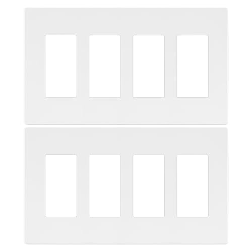 Image of LIDER Quadruple Decorator Switch Cover, Screwless Wall Plate, Mid-Size 4-Gang 4.88 inch x 8.58 inch, LSWP-34M-W2P, UL Listed, Thermoplastic, Matte White, 2-Pack