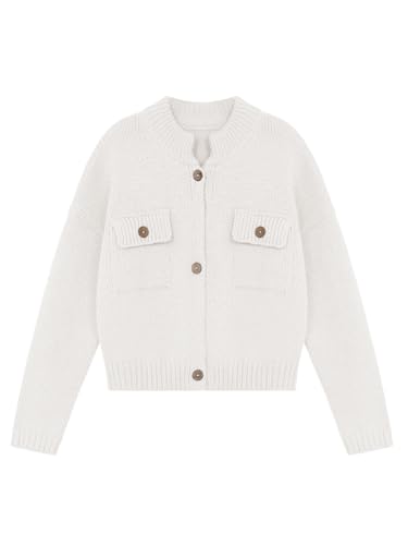 Image of Saodimallsu Womens Cropped Cardigan Sweaters Button Up Chunky Knit Long Sleeve Collared Open Front Loose Jackets