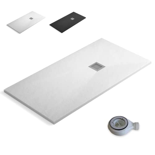Plato de ducha Stone Coat - Carga Mineral con Resina recubierto de Gel Coat Válvula y Rejilla incluido. (70X70 cm, Blanco)