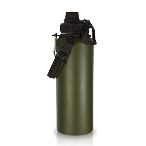 Volhoply 1200ml Trinkflasche Edelstahl,Doppelwandig Vakuum Isolierte Thermosflasche mit Paracord-Griff, Metall Auslaufsicher Bottle,BPA-Frei Thermoskanne für Sport, Schule, Outdoor (Armee Grün,40 OZ)