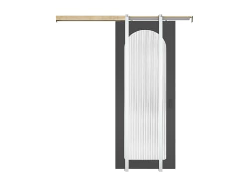 Vente-unique - Puerta corredera con sistema de madera y MDF - arco negro y cristal templado estriado - 205 x 83 cm - ODEZA