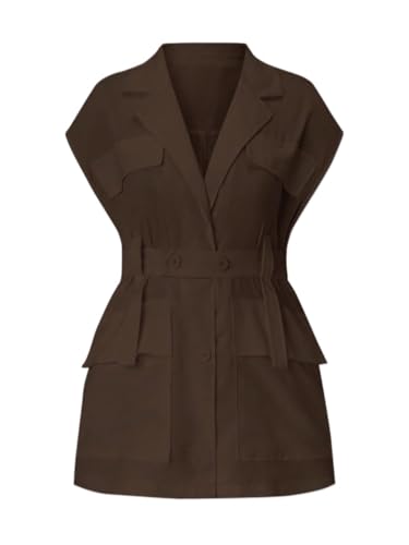 Chic Brown Women's Casual Coat – Stylish Wide Strap Jacket for Fall and Winter (Medium)