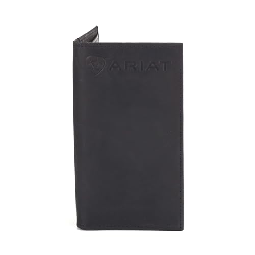 ARIAT Men's Black Leather Bifold Wallet with Embossed Logo