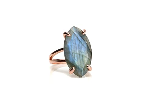 Bague en labradorite Anemone d'exception en or rose 14k - 3