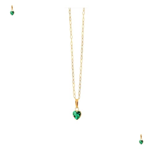 Corrente Colar feminino Mod Bailarina 18k com pingente de 4mm em formato de coração (40cm, Verde)