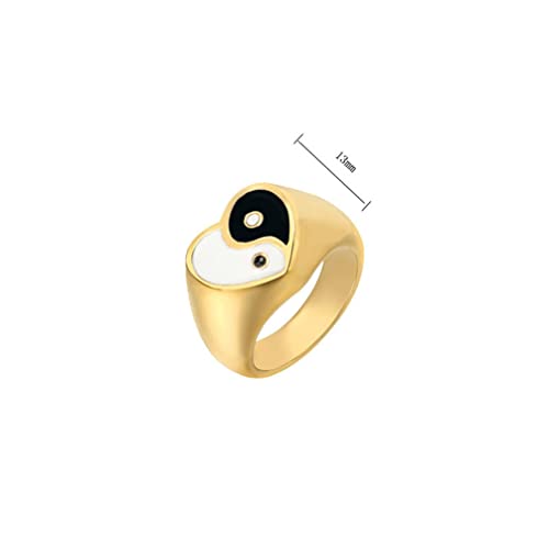 PAMTIER Unisex Stainless Steel Trendy Simple Heart Cut Black and White Yin Yang Gossip Biker Ring2