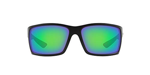 Costa Del Mar Men's Reefton Rectangular Sunglasses, Blackout/Green Mirrored Polarized-580P, 64 mm