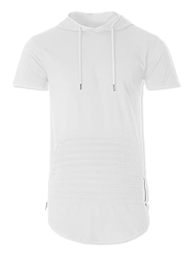 Hat and Beyond Mens Longline Hipster T Shirt Short Sleeve Athletic Casual Variety Vintage Y2K Hooded Distressed Top