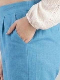 Image of Solid Cotton Woman Trousers Pants Regular Fit Kurti Pant with Drawstring Daily Office Formal Casual Use