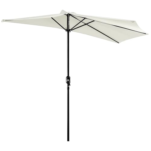 Outsunny Demi-Parasol Ø 2,7 m parasol de balcon 5 entretoises métal polyester crème