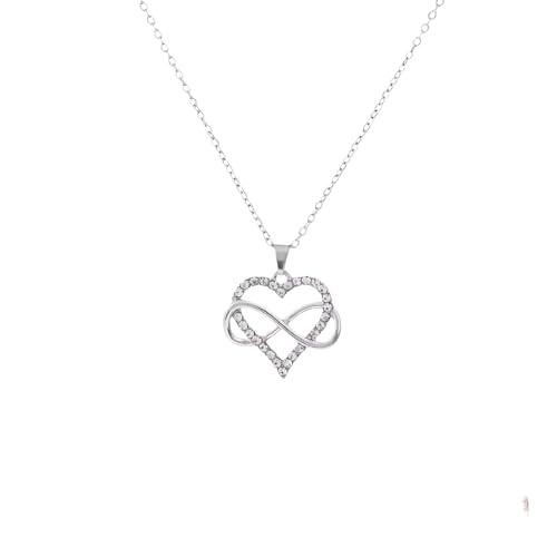 Hiiooweiyi Infinity Heart Necklace for Women, Love Heart Pendant with Cubic Zirconia and Infinity, 925 silver-plated Necklace for Girlfriend for Wedding Anniversary Birthday Valentines 1 Pcs (Silver)