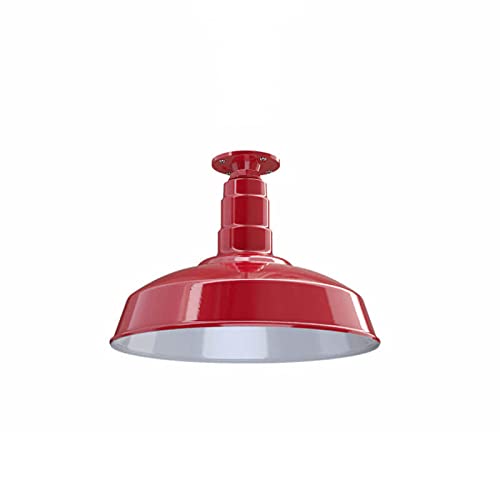 Image of Steel Lighting Co. Carson Barn Light | Ceiling Mounted Pendant | 16 inch Dome | Flush Mount | Industrial Style Steel Light Made in America | Red Exterior /White Interior