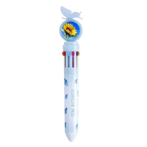 Stylo rétractable multicolore motif tournesols bleu à encre fluide