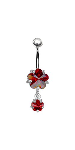 Karisma piercing pour nombril avec 2 fleurs en argent avec cristaux swarovski rouge Cover