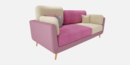 Image of Sixpine Luxury Dual Color Upholstery Sofa in Premium Velvet | Solid Wood Structure | Sturdy Golden Legs | High Density Foam | Extra Comfort for Modern Living Room (Pink & Beige, 3 Seater)