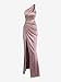 Rosegalette Women’s Satin One-Shoulder Ruched High Slit Elegant Bodycon Maxi Evening Prom Gown Sexy Formal Dress,Dull Purple,S