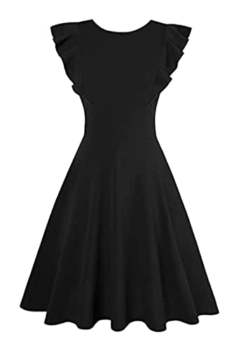 Image of ECOWISH Womens Dresses Elegant Wedding Cocktail Ruffle Cap Sleeves Summer A-Line Midi Dress