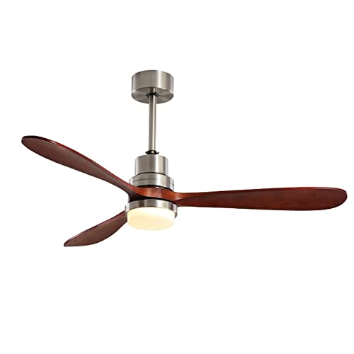 Lan-shop Luz de Ventilador de Techo de 52 Pulgadas Luz de Ventilador de Sala de Estar de Madera Maciza con Control Remoto ，Plafon Techo(Silver)