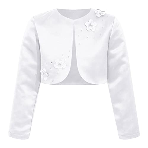 renvena Girls Sparkly 3D Applique Cardigan Cropped Long Sleeve Open Front Bolero Shrug Dress Cover Up