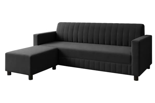 Image of Deco Studio 3 Seater Wooden Sofa with Ottoman | Modern Sofa Set for Living Room | Stylish Home Furniture Sofa with Comfortable Seating-Black