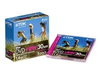 TDK T19829 1.4GB DVD+RW 5pieza(s) DVD en blanco - DVD+RW vírgenes (1,4 GB, DVD+RW, 5 pieza(s), 30 min, 1,2 mm, Policarbonato)