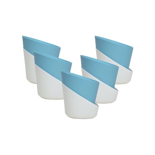 Image of Harshdeep Self Watering Planter Pot - Atlantis - Indoor Outdoor Home Livingroom Office Tabletop Decoration Plastic 4 Inch Set of 5 (Pastel Blue)