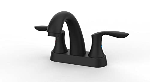 Bathroom Faucet, 4 Inch Bathroom Faucets for Sink 3 Hole, Centerset Bathroom Sink Faucet with Pop Up Drain and cUPC Lead-Free Hose(Matte Black)
