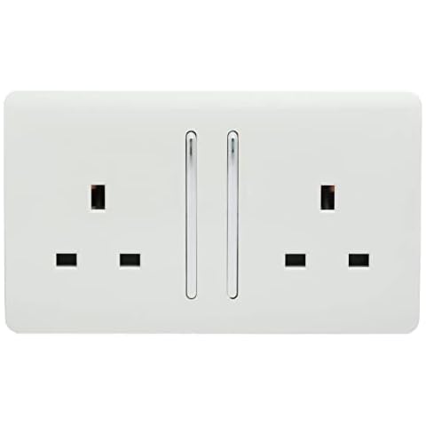 Trendi Switch 2 Gang Artistic Modern Glossy 13 Amp Electrical Long Switched Plug Socket Gloss White ART-SKT213LWH Cover