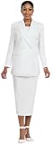 Women Two-Piece Skirt Suit Set | Work Skirt with Double Breasted Button Jacket and Gloves | Usher Suit by Ben Marc | BM2298 White