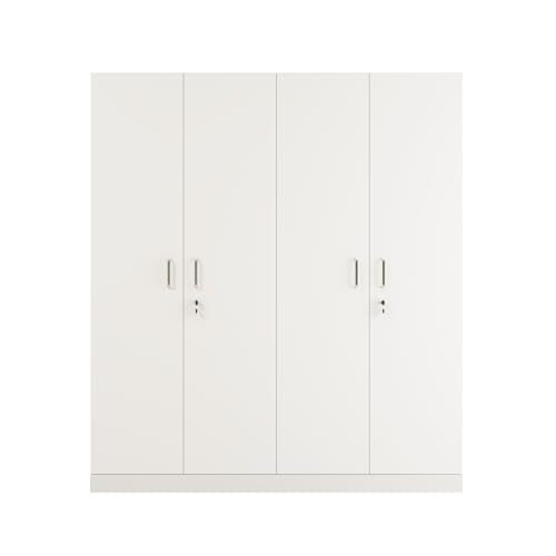 Image of VIKI Wardrobe | Wooden Almirah for Clothes,Door for Bedroom, 4 Door Wardrobe with Shelves & Hanging Space (Frosty White - 40D x 160W x 180H) | 1 Year Warranty | Free Assembly