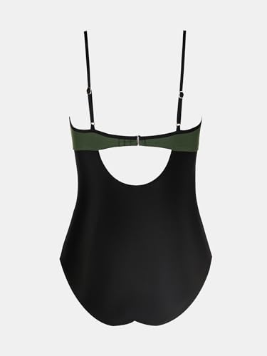 CUPSHE Women's One Piece Swimsuit Scoop Neck Cutout Back Hook Colour Block Mesh Swimwear Olive Green/Black - Image 6