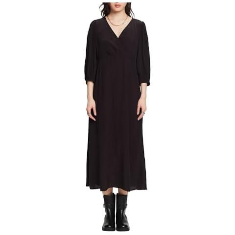 ESPRIT Women's Black Midi Dress with Wrap Neckline Cover