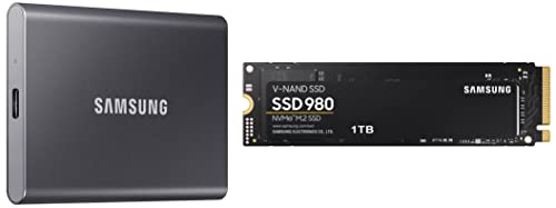 Image of Samsung T7 1TB Up to 1,050MB /s USB 3.2 Gen 2 (10Gbps, Type-C) External Solid State Drive (Portable SSD) Grey(MU-PC1T0T) & 980 1TB Up to 3,500 MB /s PCIe 3.0 NVMe M.2 (2280) Internal Solid State Drive