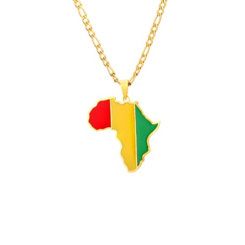GONMFKM Carte De Mode De La Guinée Collier Pour Femmes Hommes, Rétro Cartes Ethniques Drapeau Collier Pendentif 50 Chaîne De Clavicule, Classique Hip Hop Bijoux Mode Tendance Cadeau De Fête, Jaune,