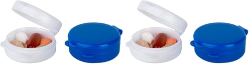 Image of Ezy Dose Daily Round Pocket Pharmacy, Portable On-The-Go, Pill Box, Organizer and Vitamin Containers, Snap Shut Lids, Perfect for Traveling, Colors May Vary, 4 Pack
