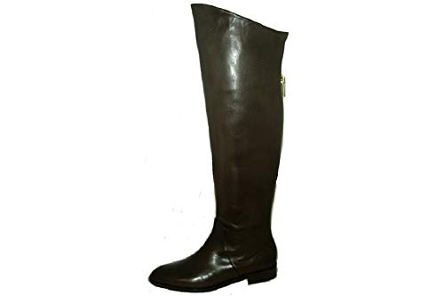 Zapatos Nieves Martín Pertini 12732, Bota de caña alta, mosquetera, en piel buba testa, cremallera trasera (Marrón, 37)