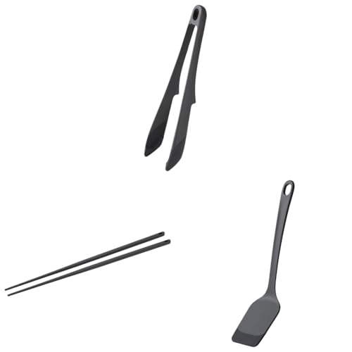 【セット買い】マーナ (marna) つかみやすいトング (分解できる/麺もつかめる/耐熱) シリコーン ダークグレー K802DGY + つかみやすい 菜箸 (滑りにくい/扱いやすい軽さ/耐熱) シリコーン ダークグレー K801DGY + 差しこみやす