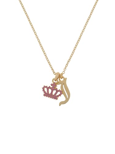Image of Juicy Couture Crystal Motif Crown & J Charm Pendant Necklace for Women (Gold/Pink Crystal)