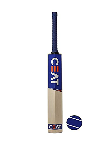 Ske Solid Popular Willow Cricket Bat for All Tennis Balls (Natural, Full Size), Wood, Multicolour (Cricket Bat with Tennis Ball and Cover) 2 210HP5z4dsL